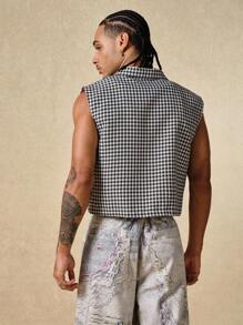 ROMWE MEN Street Life Spring/Summer Casual Plaid Men'S Casual Herringbone Single-Breasted Pocket Vest , Fall - Black and White - View 5