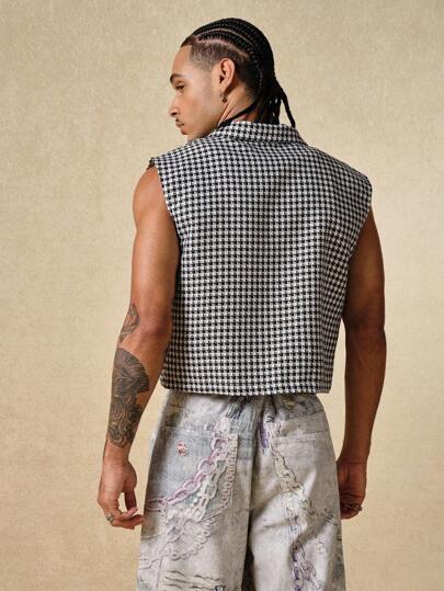 ROMWE MEN Street Life Spring/Summer Casual Plaid Men'S Casual Herringbone Single-Breasted Pocket Vest , Fall