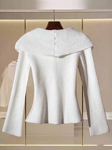 SHEIN LUNE Women's Long Sleeve Single-Breasted Fitted Fashionable Knitted Cardigan Fall Winter Cloth For Women - White - View 2
