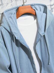 Manfinity Homme 男士宽松街头风格牛仔连帽夹克 - 淺色水洗藍 - 查看 7