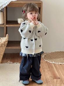 DAZY Baby Girls' Round Neck All-Over Heart Print Cute Long Sleeve Cardigan Fall/Winter - White - View 9