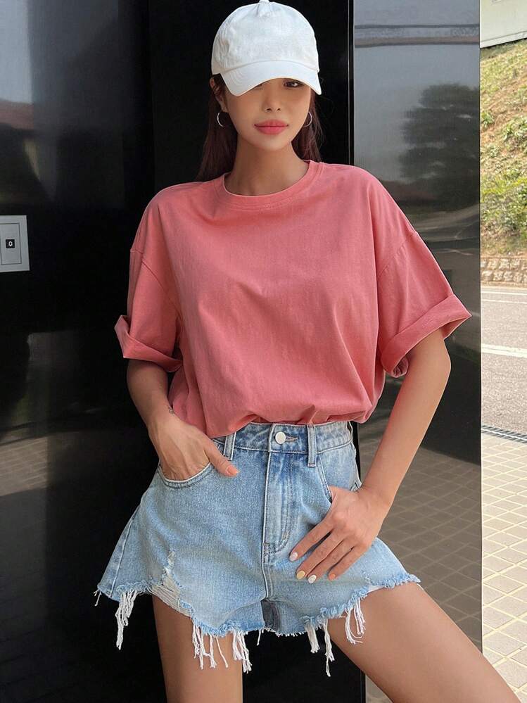 DAZY Heart Cut Out Drop Shoulder Tee - Pink - View 4