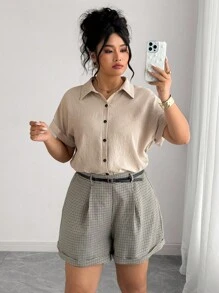 Elenzga 大码女式法式休闲夏季短袖短裤两件套