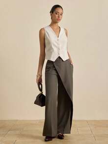 Airaco Women's Plain Sleeveless V-Neck Vest, Minimalist & Fashionable, Suitable For Summer - Apricot - View 1