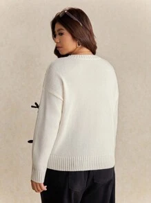 Elaquor Plus Size Women Casual Bow Decor Sweater, Autumn/Winter Fall