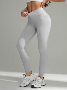 SHEIN Tall 女款極簡彈性V腰高腰修身長褲，適合高個女性 - 彩色 - 查看 9