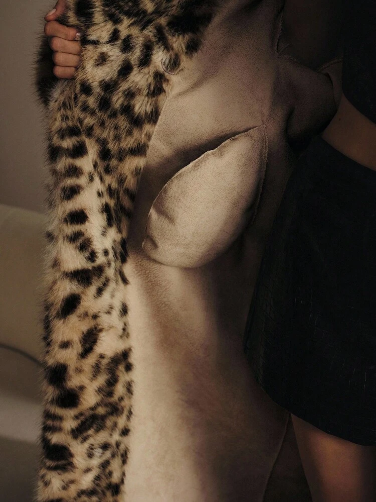 CHIC LEOPARD PRINT FAUX FUR LONG COAT, AUTUMN/WINTER