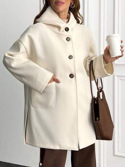 EURMUSE Casual Fashion Versatile Solid Color Hooded Long Sleeve Coats