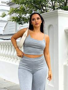 NegzBox Ladies' Sexy Solid Color Summer Camisole Top And Long Pants Set - Grey - View 3
