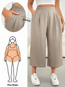 SHEIN Essnce Damen Große Größen Frühling und Sommer Mode Lässig Locker Bequem Kühl Alltäglich Vielseitig Textur Stoff Elastischer Bund Rosa Weite Bein Hose Verkürzte Hose, Damen Unterteil, Fließende Hose, Einfacher Stil, Europäischer Sommer, Caprihose, Urlaubsoutfit Frau