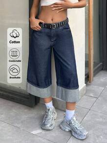 EURMUSE LOW WAIST BERMUDA SHORT CASUAL STYLE Women S Clothes Women Summer Clothing Woman S Summer Clothes Women Summer Sets - Dark Wash - View 1