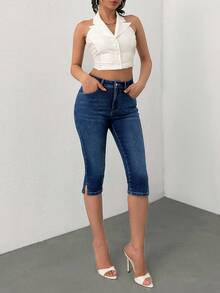 EURMUSE High Waist Washed Comfort Skinny Capri Jeans Women S Outfits Work Outfits For Women Petite Womens Set - Medium Wash - View 7