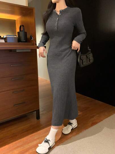 DAZY 女士纯色长袖韩版毛衣裙，秋冬