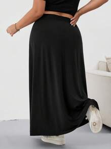 SHEIN CURVE+ Chân váy chữ A rộng rãi màu đen đa năng cỡ lớn/Mùa thu/Mùa đông - màu đen - Xem 2