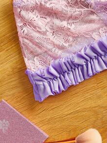 FairyFlirt مجموعة ملابس داخلية نسائية مزينة بالزهور والدانتيل والفيونكة والكشكشة - ارجواني - مشاهدة 4