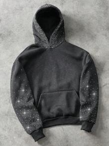 Manfinity Roghcode Manfinity Streetrush 男式星空渐变闪亮水钻装饰连帽衫，秋冬 - 深灰色 - 查看 1