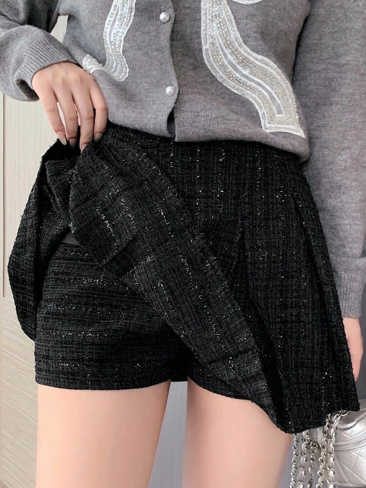 Women's Shiny Pleated Mini Skirt, Elegant Fall,Winter