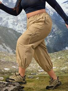 Calça Jogger Casual Cáqui Sem Elasticidade para Esportes e Caminhada para Mulheres Plus Size - Caqui - Visão 5