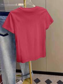 Resyla 重工镶嵌闪亮白色仿珍珠，烫珠，仿珍珠小花，时尚有气质，现在流行，时尚T恤，时尚T恤，送给兄弟姐妹的礼物，送给姐妹的礼物，送给妈妈的礼物，母亲节礼物，休闲简约时尚上衣，花朵玫瑰红色女士T恤 - 玫紅色 - 查看 2