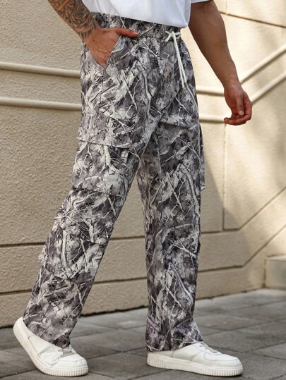 ResortEase Pantalones casuales de talla grande para hombre con estampado de camuflaje retro, para otoño