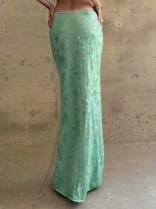 Firerie 优雅亮片刺绣美人鱼裙，亮片装饰女士 A 字裙，简约时尚，适合休闲日和派对舞会，奢华女士婚礼季节，优雅亮片刺绣修身低腰长款薄荷绿裙子，低腰亮片长裙 - 薄荷色蜜月女士婚礼宾客海岛度假造型毕业 - 綠色 - 查看 6