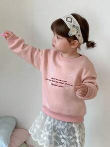 DAZY Toddler Girls' Round Neck Korean Style English Embroidery Casual Long Sleeve Sweatshirt - Pink - View 9