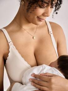 SHEIN Maternity Solid Color Comfortable Nursing Lace Trim Bra For Feeding Mothers