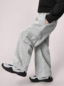 SHEIN Spodnie dresowe dla dzieci i młodzieży, luźne, proste, w kolorze moro, w kolorze szarym, idealne na powrót do szkoły, na wakacje, w podróż, do uprawiania sportu w sezonie jesienno-zimowym