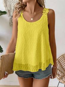 EMERY ROSE Women's Vacation Shoulder Applique Design Loose Fit Tank Top - Yellow - View 4