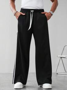 Claim Dot Men's Casual Versatile Contrast Striped Sweatpants - Black - View 5