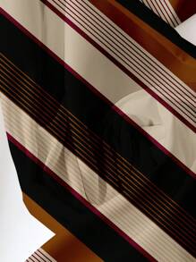 SHEIN LUNE 休闲长款涤纶阔腿裤女纸袋腰条纹裤条纹长裤女条纹裤竖条纹裤高腰条纹裤秋装冬装 - 彩色 - 查看 2