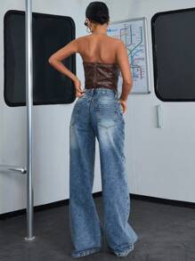 RueChic 女士低腰阔腿牛仔裤 - 淺色水洗藍 - 查看 2