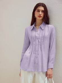 MOTF STUDIO SOLID LACE INSERT LONG SLEEVE SHIRT - Purple - View 6
