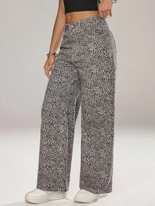 EMERY ROSE Pantalones vaqueros casuales de pierna ancha y estampado de leopardo para mujer - Multicolor - Ver 5