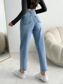 EURMUSE HIGH WAIST MOM FIT JEANS Simple Practical Multifunctional - Light Wash - View 2