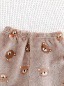 Cozy Pixies 2pcs Baby Boy Cartoon Bear Pattern Knit Soft Crew Neck Long Sleeve Pullover Top And Elastic Waist Pants Set Fall Winter