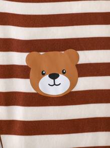 Cozy Pixies 男婴卡通熊印花针织柔软圆领长袖上衣和松紧腰长裤两件套舒适睡衣套装