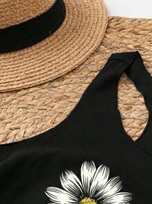 EMERY ROSE Damen Casual Simple Gänseblümchen Muster Tank Top, Sommer