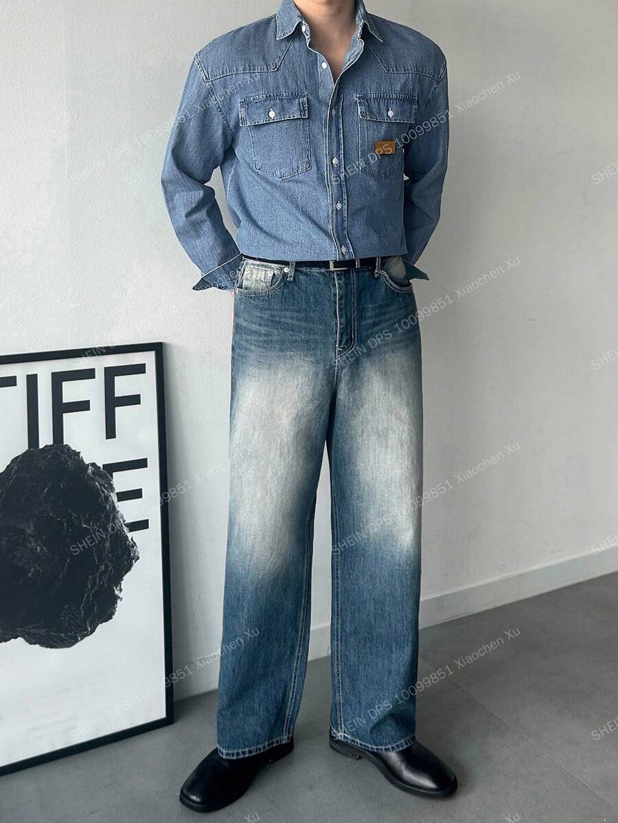 DAZY Men's Autumn Washed Blue Denim Jacket - Blue - View 1