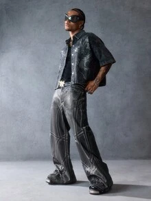 ROMWE MEN Street Life Quần Jeans Ống Rộng Dáng Rộng Thường Ngày Cho Nam - Xám - Xem 7