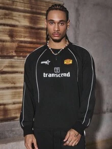 PAVTROS Manfinity Streetrush 2pcs/Set Men's Sporty Stylish Casual Long Sleeve Sweatshirt And Loose Sweatpants Outfit Men 2 Pieces Set Black Street Wear Sets Men's Two Pieces Outfit Sweatpants Men 2 Pieces Set , Fall Clothes