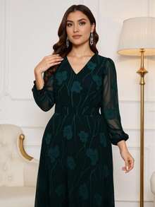 Flouryn Vestido elegante con cuello en V y abertura, bajo acampanado, adecuado para uso diario, tallas grandes