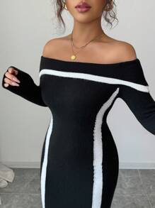 Franclia Vestido ajustado sin tirantes con diseño de bloques de color y rayas de manga larga