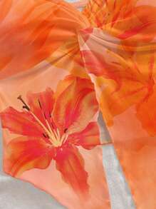 Soleia Áo cánh họa tiết hoa dâm bụt nhiệt đới, viền xoắn, viền bất đối xứng dành cho nữ, phong cách nghỉ dưỡng, phù hợp cho mùa xuân và mùa hè - trái cam - Xem 8