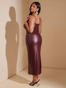 SHEIN BAE 秋冬大码女式酒红色连衣裙 - 酒紅色 - 查看 6