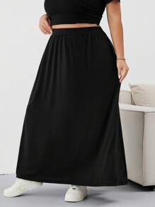 SHEIN CURVE+ Chân váy chữ A rộng rãi màu đen đa năng cỡ lớn/Mùa thu/Mùa đông - màu đen - Xem 7