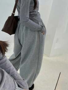 INAWLY 女式灰色松紧腰口袋宽松休闲慢跑裤 - 灰色 - 查看 2