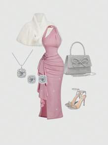 SHEIN MOD 女士人造毛皮短款冬季夹克毛绒短外套，经典晚装外套，派对夹克，生日，俱乐部，圣诞节，万圣节 - 白色 - 查看 1