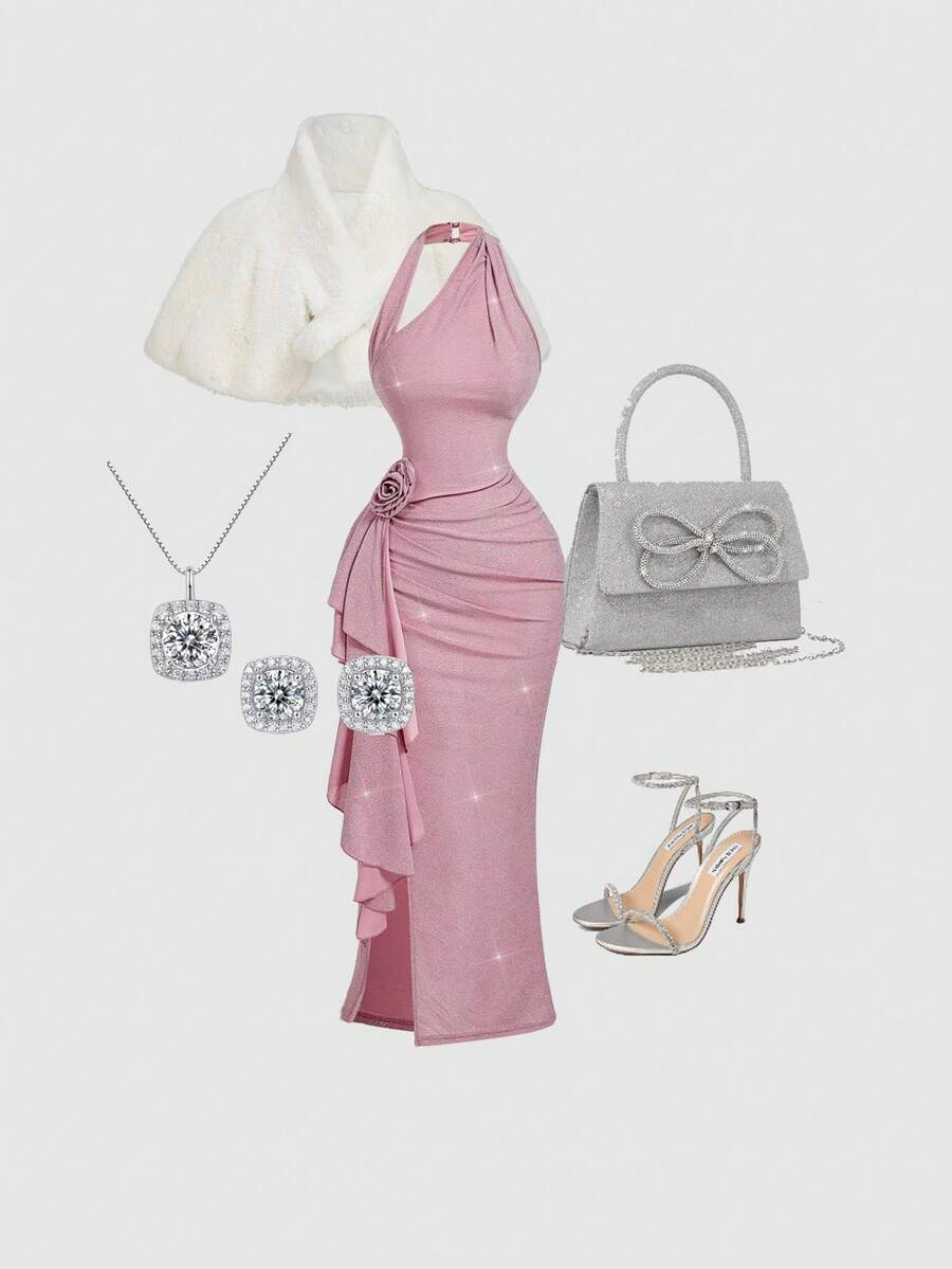 SHEIN MOD 女士人造毛皮短款冬季夹克毛绒短外套，经典晚装外套，派对夹克，生日，俱乐部，圣诞节，万圣节 - 白色 - 查看 1
