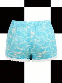 Shutterstock Y2Kool 蓝色、波浪形、坏蛋、Y2K 蕾丝边女式短裤，适合夏季、度假、聚会、派对、日常休闲穿着 - 淺藍色 - 查看 2